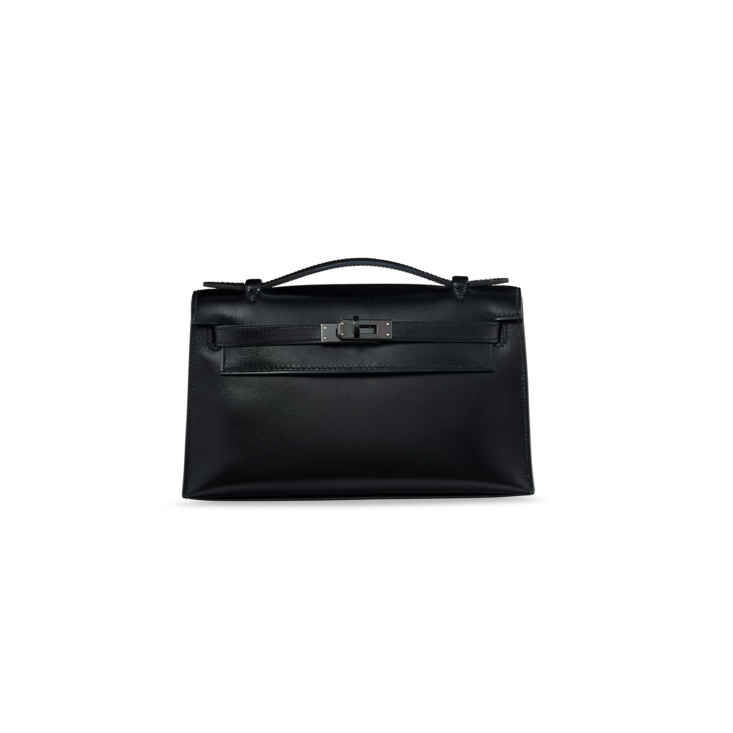 HERMÈS MASTER BLACK BOX LEATHER SO BLACK KELLY POCHETTE WITH PVD HARDWARE (22*14*7cm) 